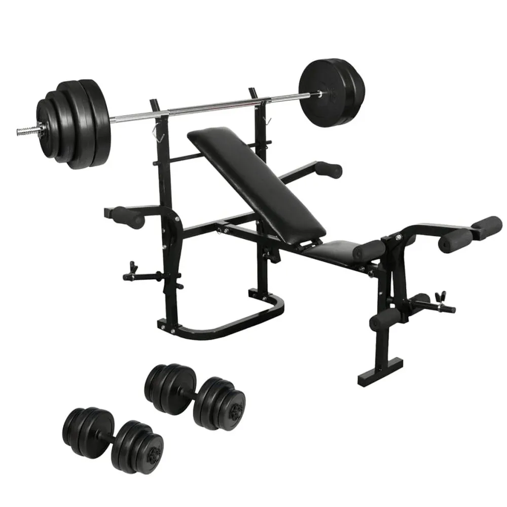 VIDAXL Home Gym Folding Weight Bench Dumbbell Barbell Set 1 VIDAXL Home Gym Folding Weight Bench Dumbbell Barbell Set