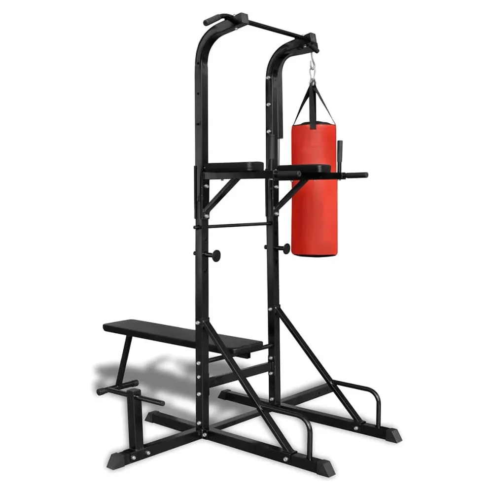 VIDAXL Sit-Up Bench Boxing Bag Power Tower 1 VIDAXL Sit-Up Bench Boxing Bag Power Tower