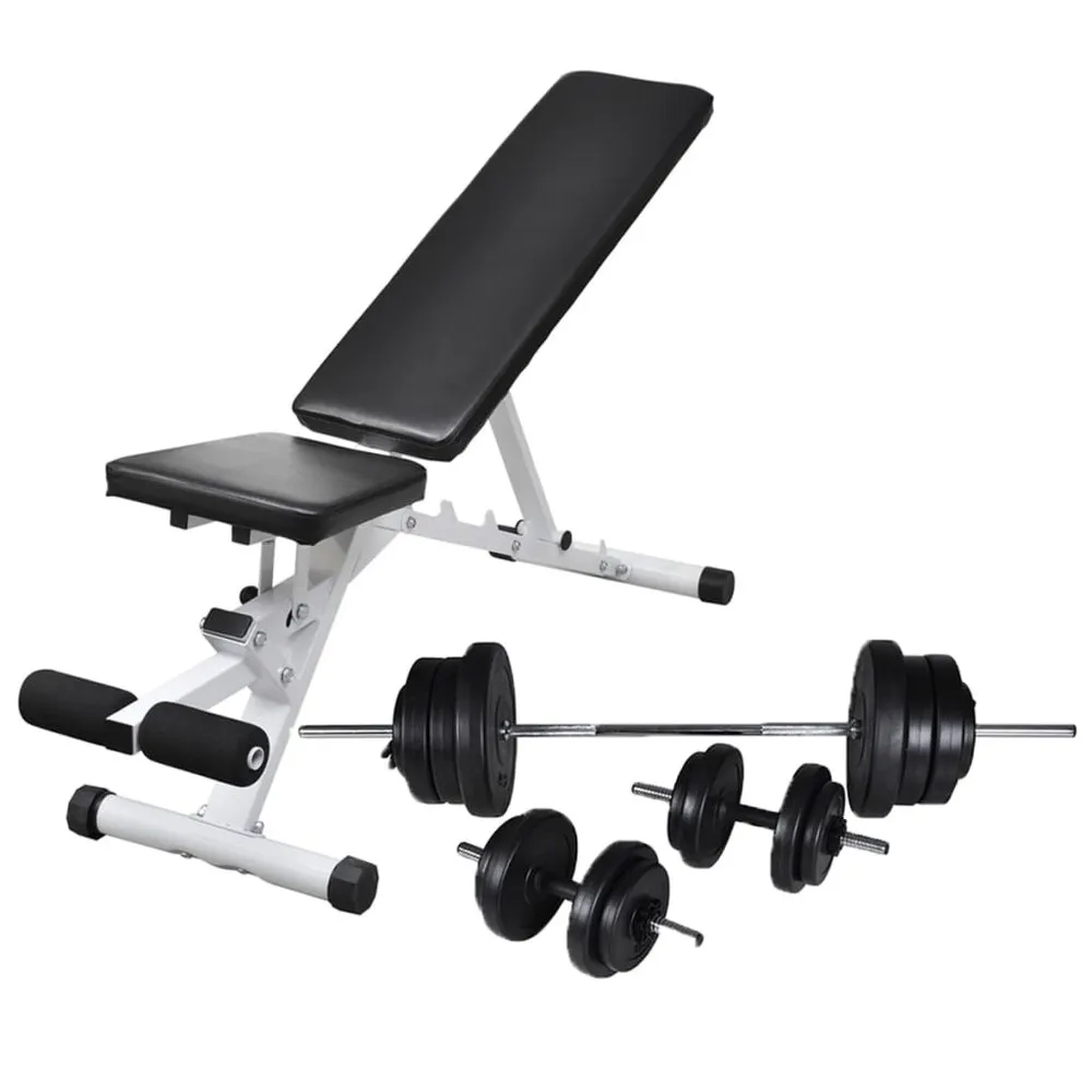VIDAXL Workout Bench With Barbell Dumbbell Set 60,5kg 1 VIDAXL Workout Bench With Barbell Dumbbell Set 60,5kg